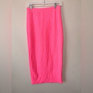Shein Neon Pink Textured Midi Skirt Women’s Medium Bodycon Stretch Pencil Skirt